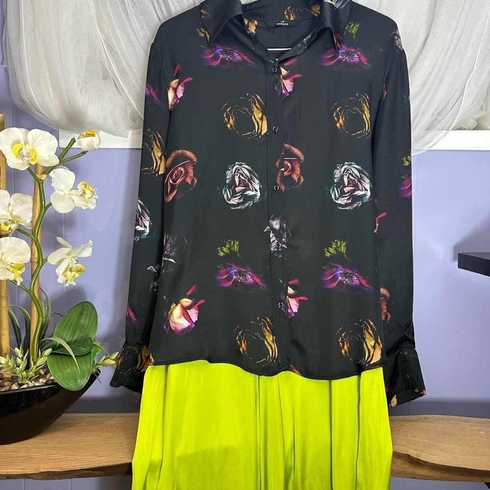 Floral Print Black Blouse